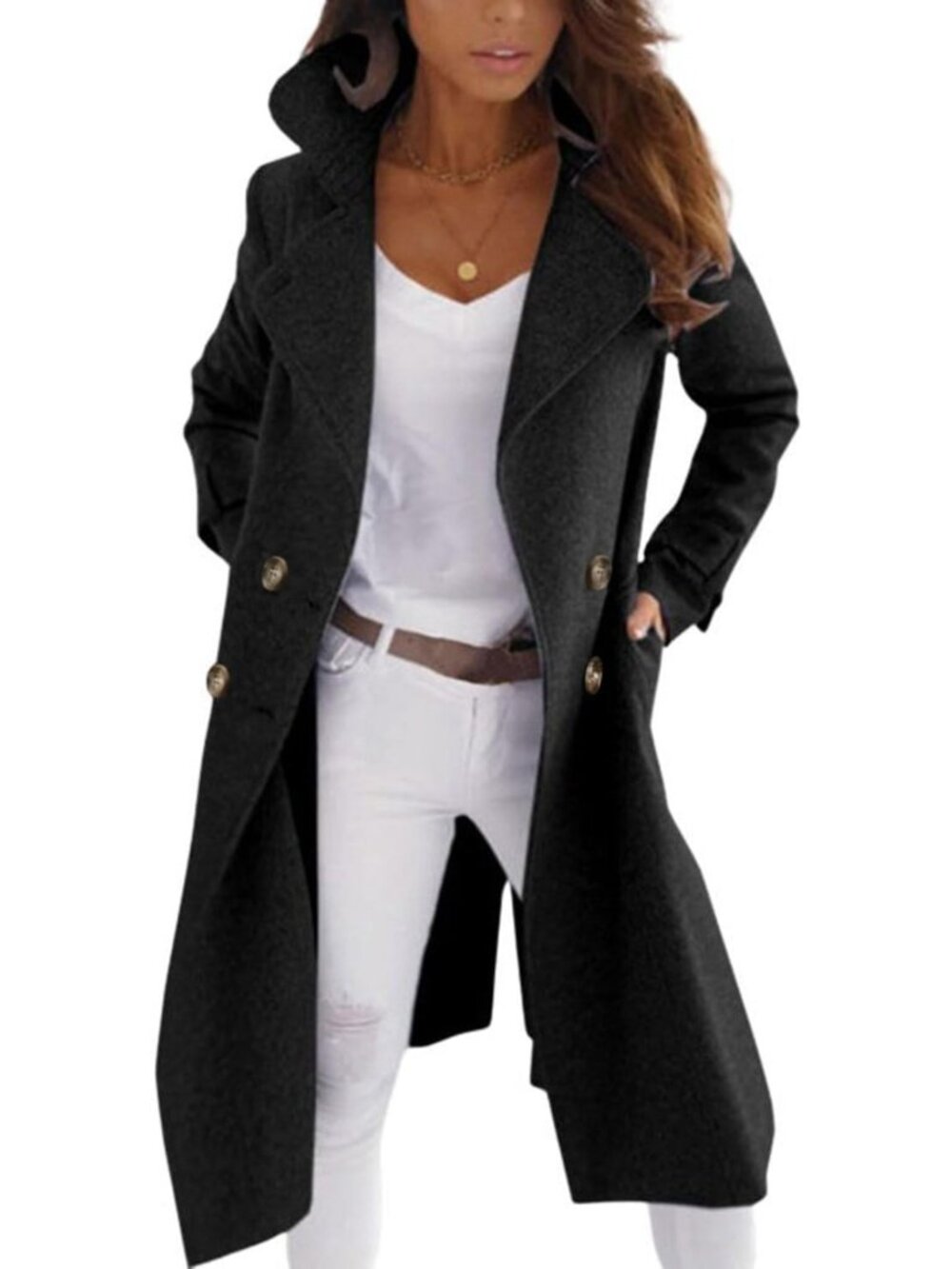 Elegant Double Breasted Wool Blend Peacoat | Women's Winter Long Jacket